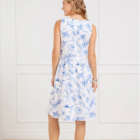 Talbots LINEN BLEND SWING DRESS - OCEAN FLORA BWT Sz M - Picture 2 of 9